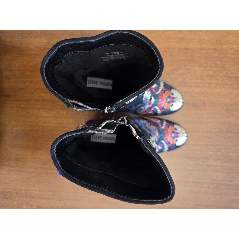 Oriental Floral Embroidered Boots Women's 7.5 Romantic Gothic Vamp Steve Madden - Picture 7 of 14